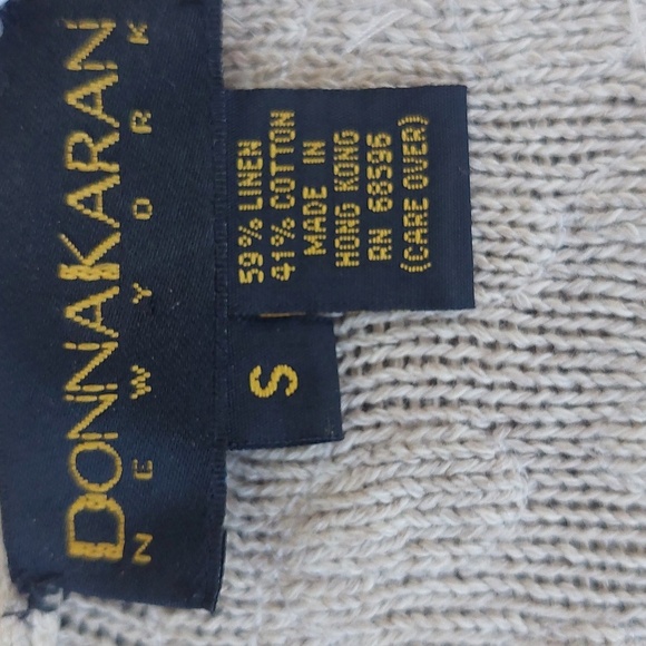 Donna Karan Vintage Long Neutral Deep-V Woven Rayon Cardigan with Pearls… - Picture 3 of 7